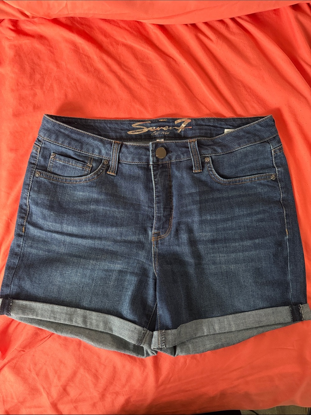 Seven7 Dark Blue Rolled Hem Denim Shorts